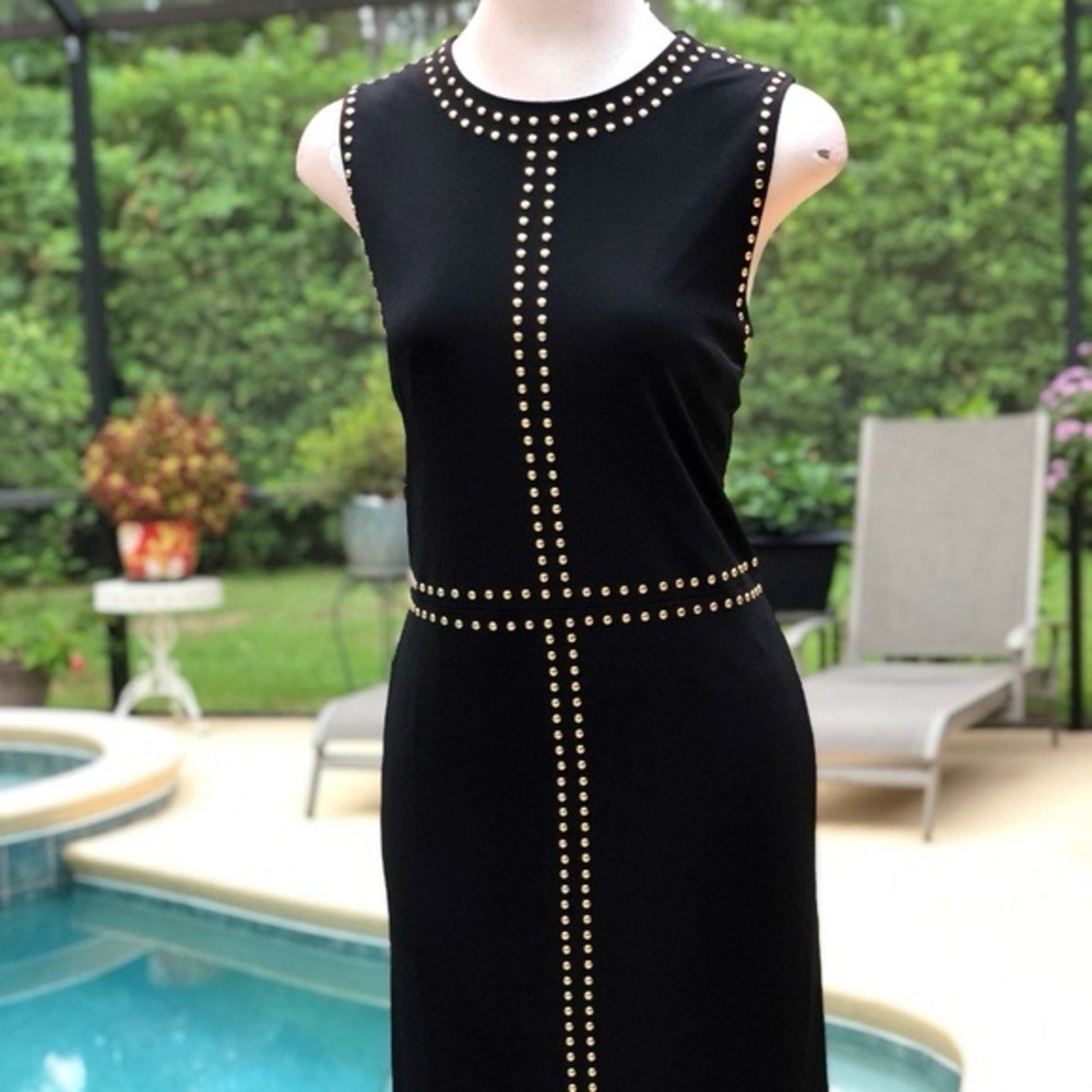 Carmen Marc Valvo, Gorgeous, Sophisticated,Black Dress w/Gold Studs 🔥,Size 4 - Picture 7 of 10